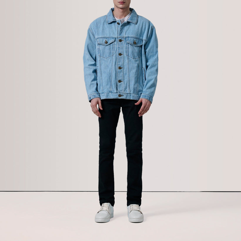 Eddie Light Azul Oversized Denim Trucker Jaqueta de Couro para Homem