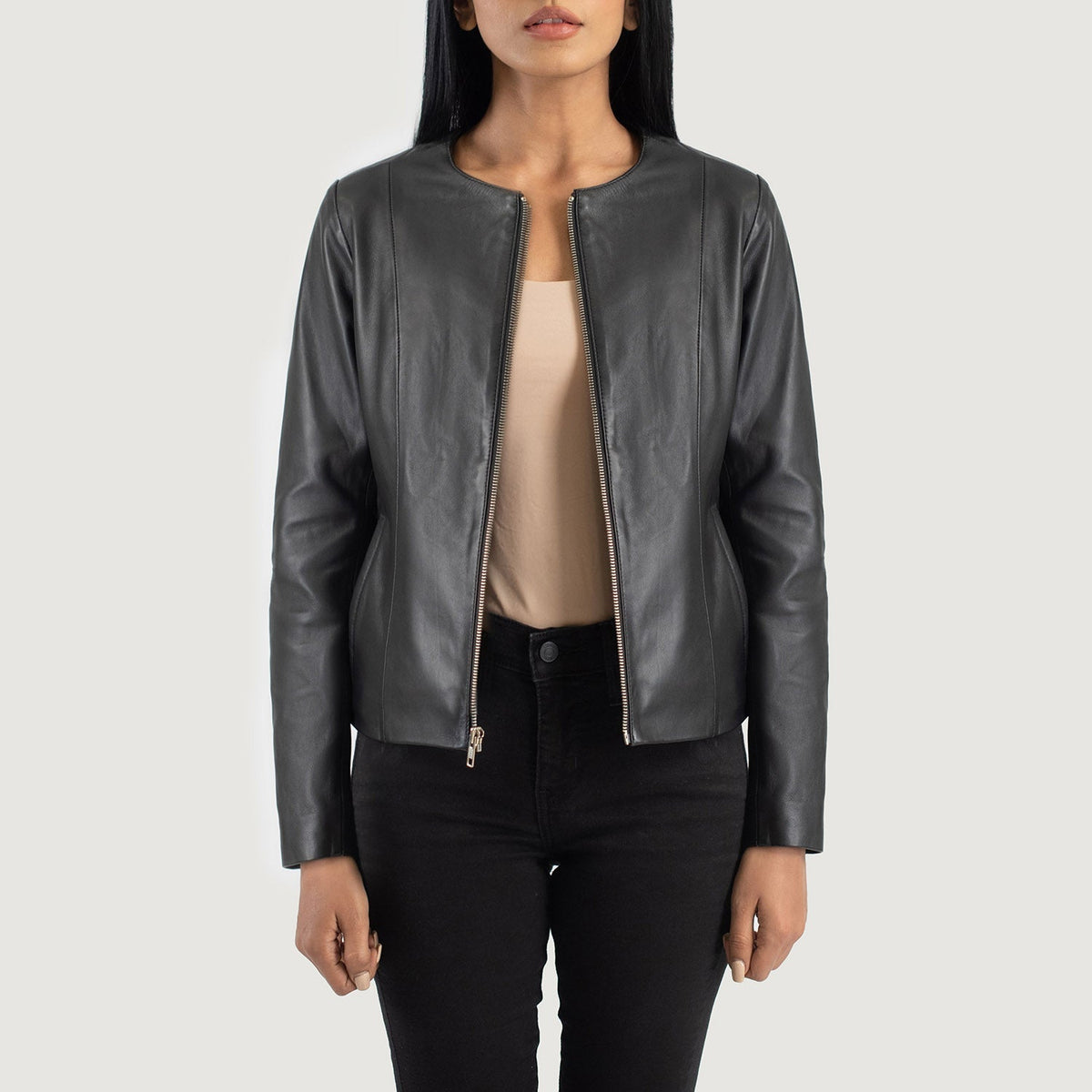 Elixir Collarless Blusão de Couro para Mulher – alternate product view 1