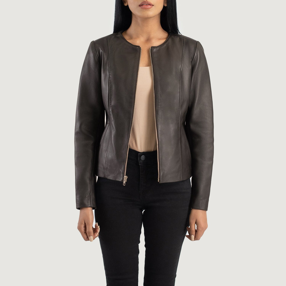 Elixir Collarless Blusão de Couro para Mulher – alternate product view 1