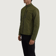 
Green Full-Grain Leather Winter Jacket - Vista traseira com ombros definidos e bainha impecável