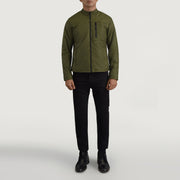 
Elliot Verde Lightweight Jaqueta de Couro para Homem - Vista lateral mostrando o corte ergonómico de mangas