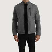 Elliot Grey Lightweight Blusão de Couro para Homem in Grey Full-Grain Leather - Front Profile View &amp; Tailored Silhouette | Buy Online
