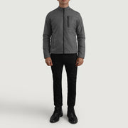 Elliot Grey Lightweight Blusão de Couro para Homem - Lateral Side Profile View Showing Sleeve Cut &amp; Athletic Taper Fit