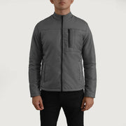 Close-Up Detail of Classic Collar &amp; Zipper Hardware on Elliot Grey Lightweight Blusão de Couro para Homem