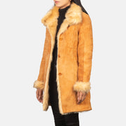
Distressed Beige Goatskin Suede Leather Coat - Vista traseira com ombros definidos e bainha impecável