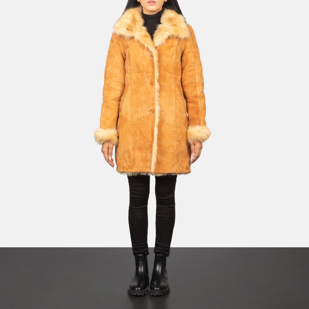 
Erica Beige Leather Coat - Vista lateral mostrando o corte ergonómico de mangas