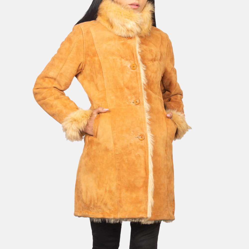 
Vista detalhada of Notch & Button Hardware on Erica Beige Leather Coat