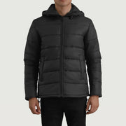 
Erico Preto Hooded Puffer Jaqueta de Couro para Homem em couro bovino preto legítimo - Vista frontal e silhueta ajustada | Comprar online