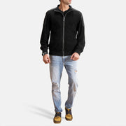 Men's Ethan Hybrid Suede Blusão Bomber de Couro para Homem - Lateral Side Profile View Showing Sleeve Cut &amp; Athletic Taper Fit