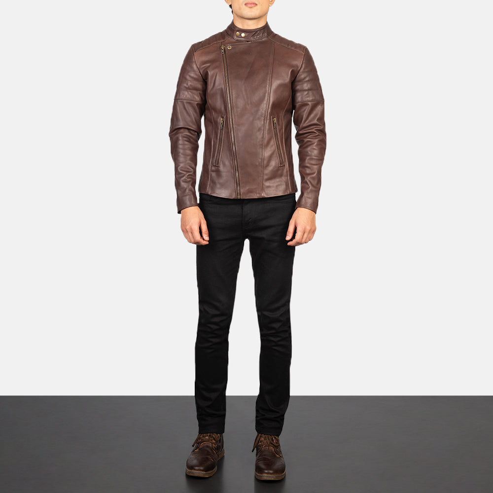 Faisor Mocha Blusão Biker de Couro para Homem – alternate product view 3