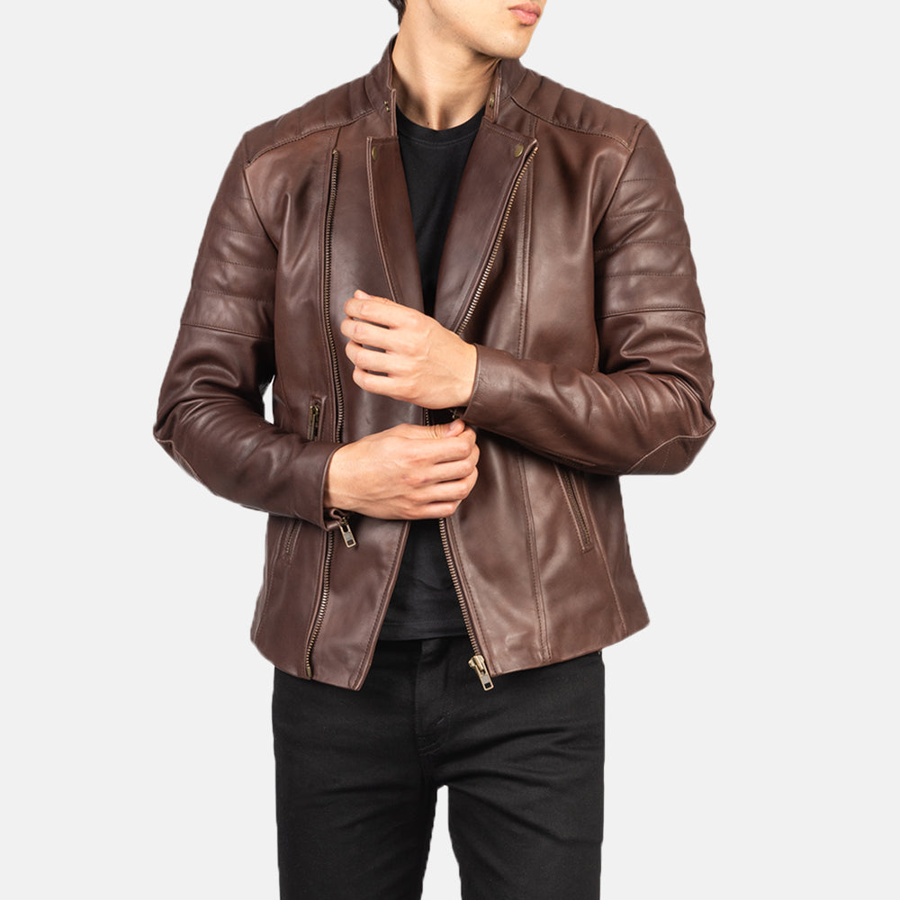 Faisor Mocha Blusão Biker de Couro para Homem – alternate product view 6