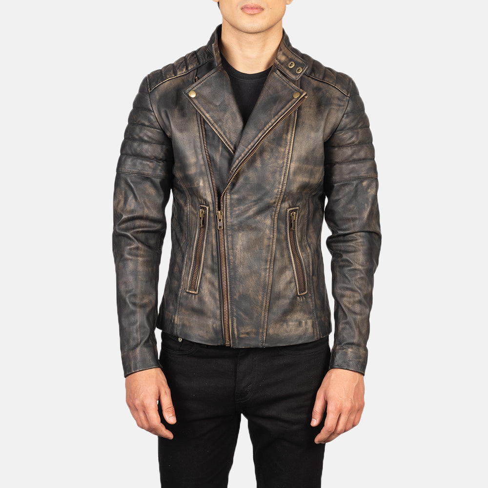 Faisor Mocha Blusão Biker de Couro para Homem – alternate product view 1