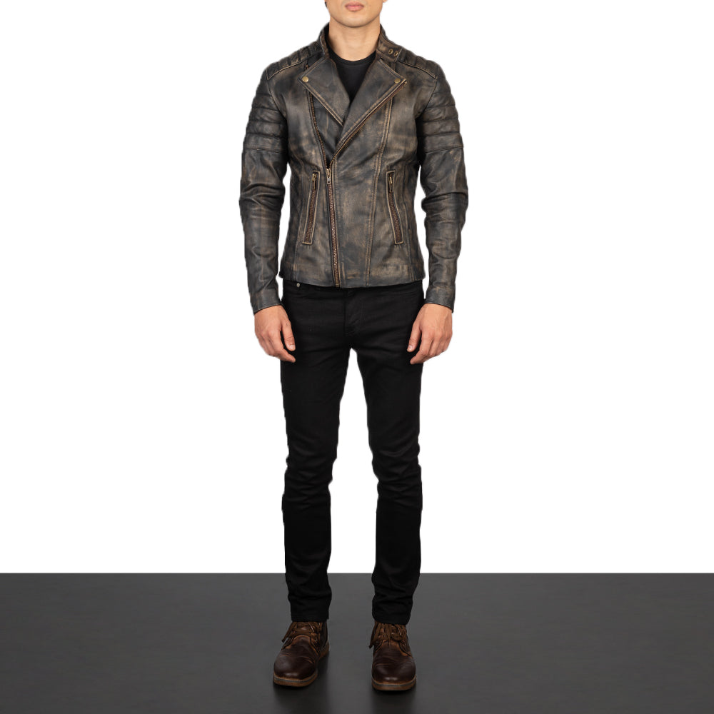 Faisor Mocha Blusão Biker de Couro para Homem – alternate product view 3