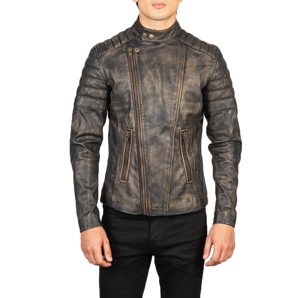 Faisor Mocha Blusão Biker de Couro para Homem – alternate product view 4