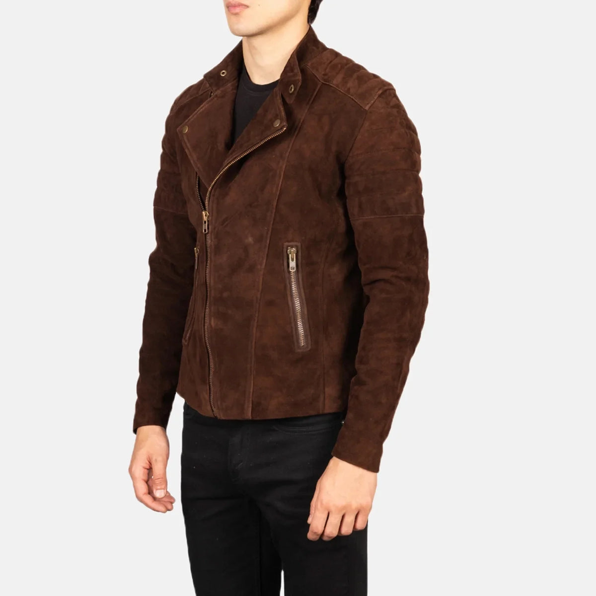 Faisor Mocha Blusão Biker de Couro para Homem – alternate product view 2