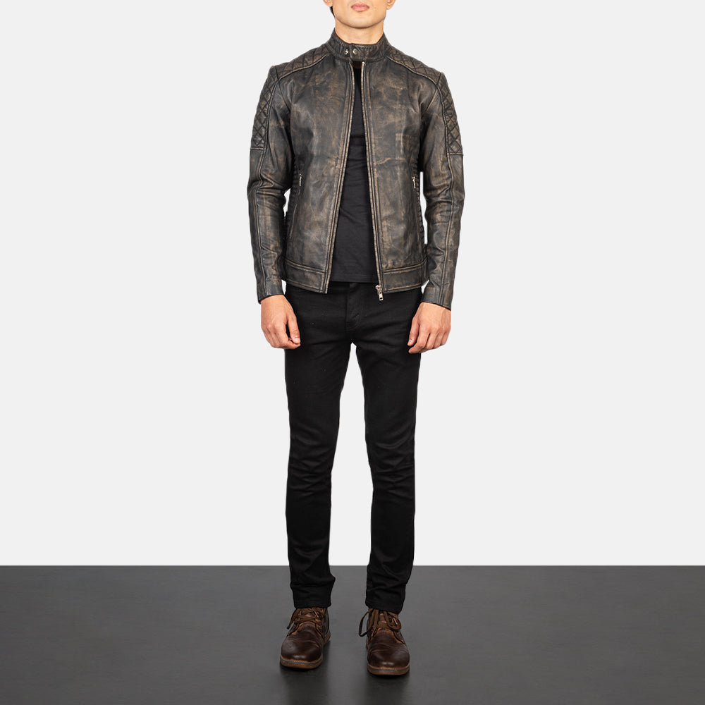 Fernando Acolchoado Blusão Biker de Couro para Homem – alternate product view 3