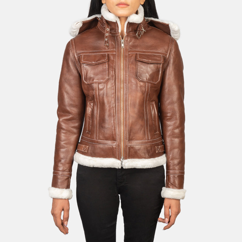 Fiona Hooded Casaco em Pele Shearling para Mulher