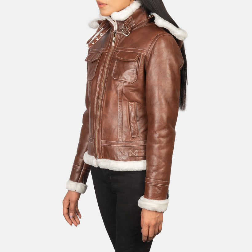 Fiona Hooded Casaco em Pele Shearling para Mulher