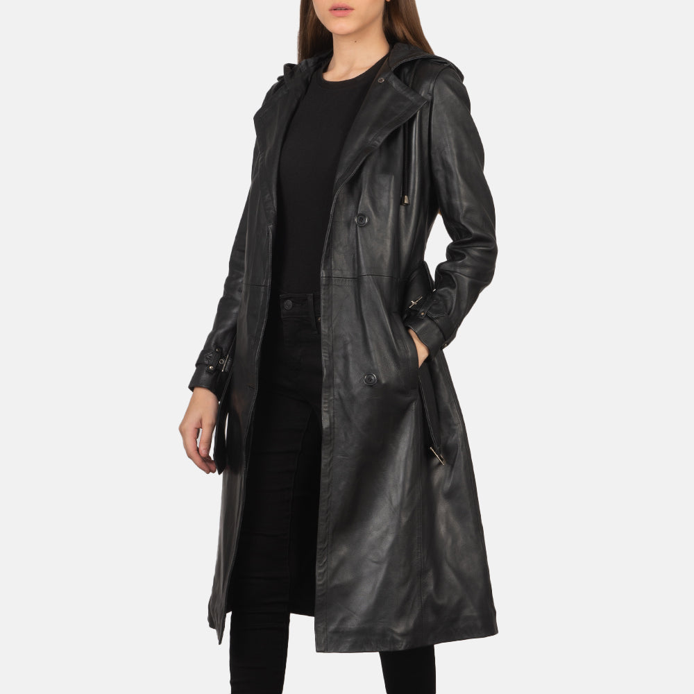 
Fixon Hooded Preto Trench Casaco em Couro em Couro para Mulher in Black Sheepskin Leather - Vista frontal e silhueta ajustada | Comprar online