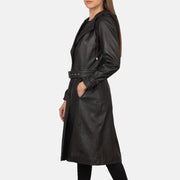 
Brown Sheepskin Leather Trench Coat - Vista traseira com ombros definidos e bainha impecável
