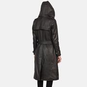 
Vista detalhada of Hooded & Button + Belt Hardware on Fixon Hooded Castanho Trench Casaco em Couro em Couro para Mulher