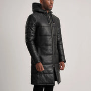 
Tan Brown Sheepskin Leather Hooded Jacket - Vista traseira com ombros definidos e bainha impecável