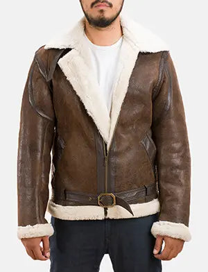 Men's Forest Double Face Casaco com Carneira para Homem in Distressed Brown Sheepskin Leather - Front Profile View &amp; Tailored Silhouette | Buy Online