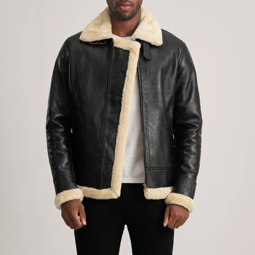 Francis B-3 Preto Blusão Bomber de Couro para Homem