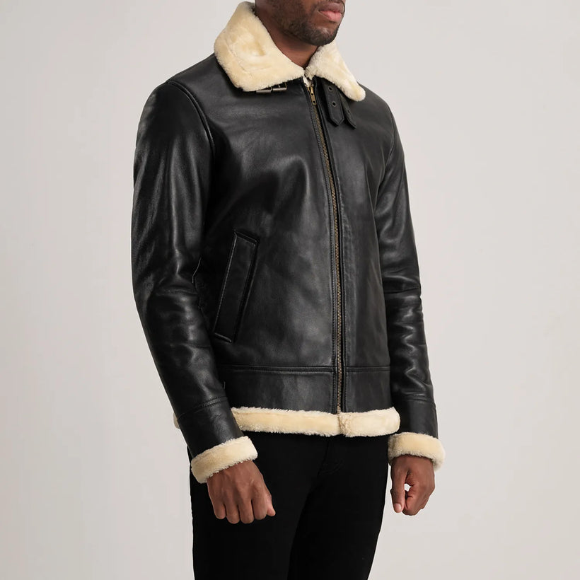 Francis B-3 Preto Blusão Bomber de Couro para Homem