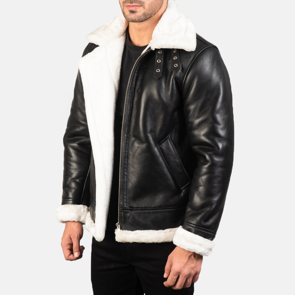 Francis B-3 Preto Blusão Bomber de Couro para Homem – alternate product view 2