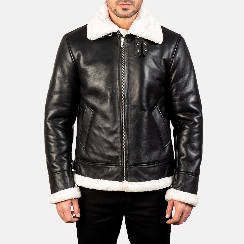 Francis B-3 Preto Blusão Bomber de Couro para Homem – alternate product view 4