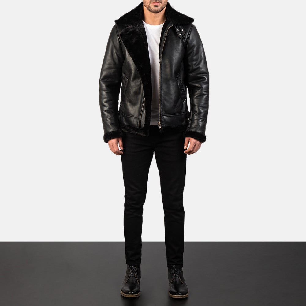Francis B-3 Preto Blusão Bomber de Couro para Homem – alternate product view 3