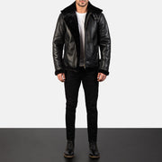 Francis B-3 Preto Blusão Bomber de Couro para Homem – alternate product view 3