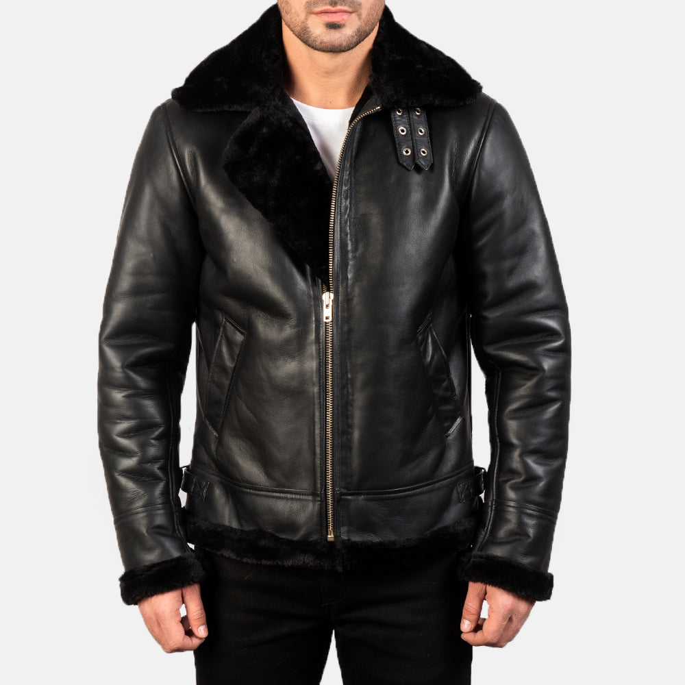 Francis B-3 Preto Blusão Bomber de Couro para Homem – alternate product view 4