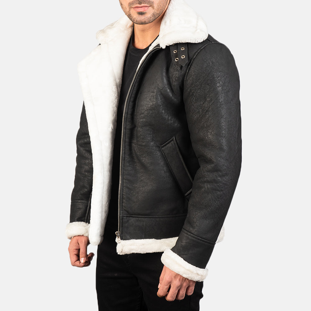 Francis B-3 Preto Blusão Bomber de Couro para Homem – alternate product view 2