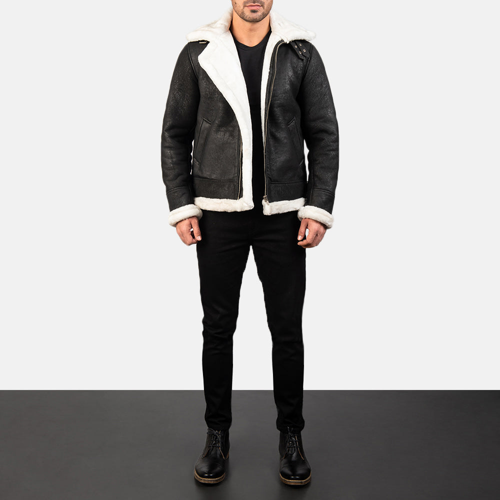 Francis B-3 Preto Blusão Bomber de Couro para Homem – alternate product view 3