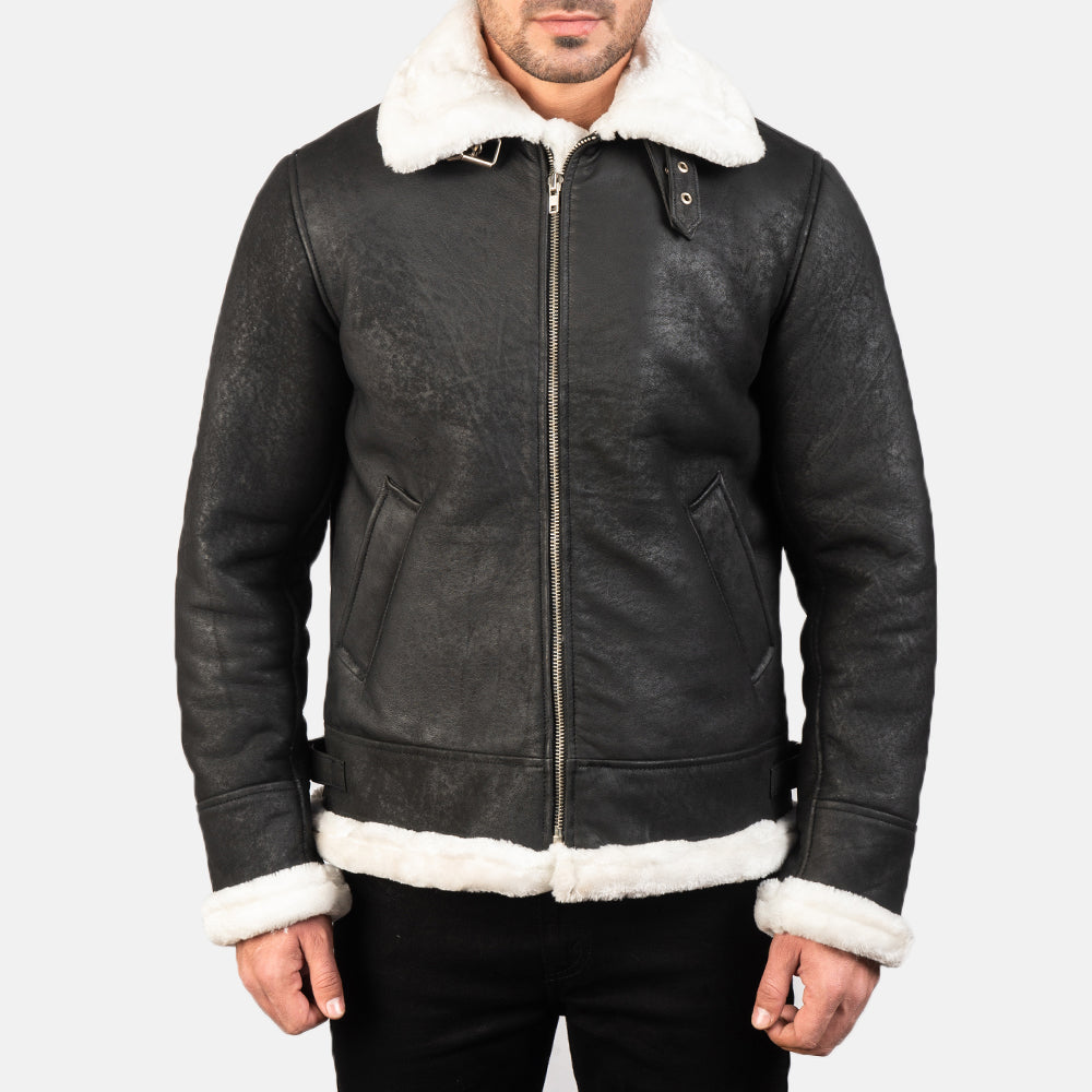 Francis B-3 Preto Blusão Bomber de Couro para Homem – alternate product view 4