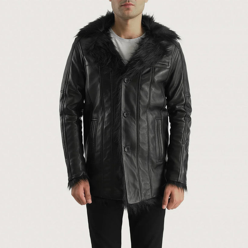 Furcliff Preto Casaco de Couro para Homem