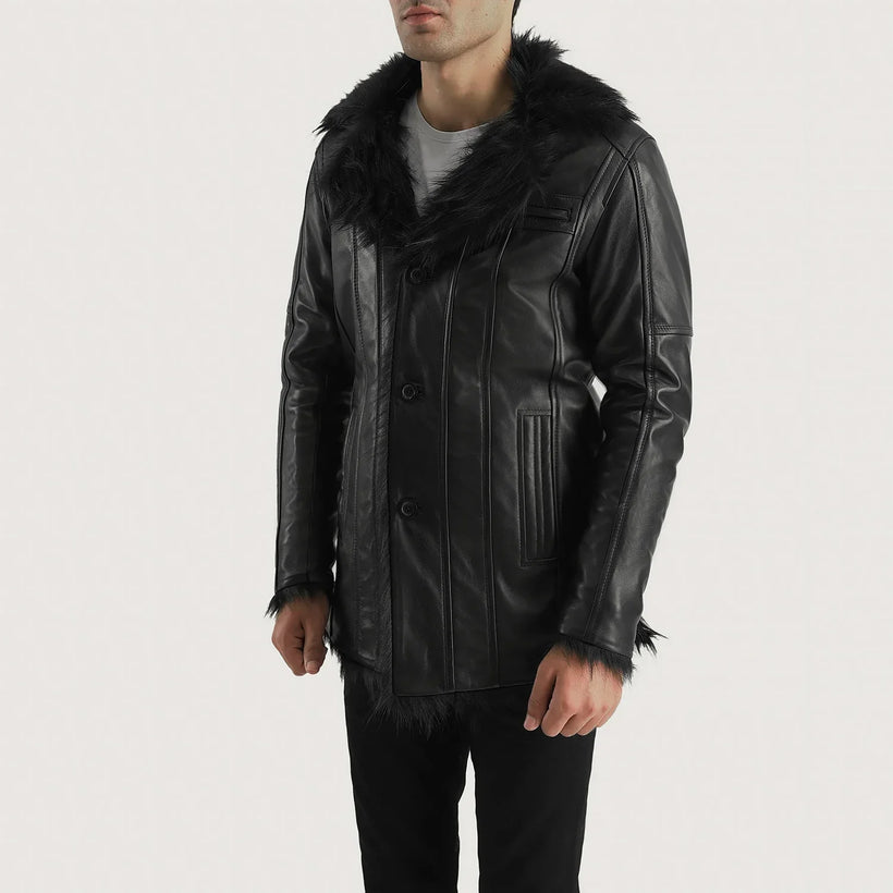 Furcliff Preto Casaco de Couro para Homem