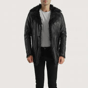 Men's Furcliff Preto Casaco de Couro para Homem - Lateral Side Profile View Showing Sleeve Cut &amp; Athletic Taper Fit