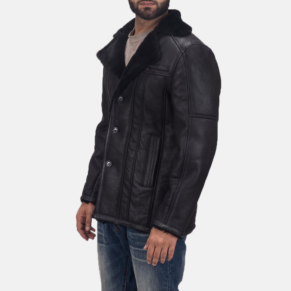 Men's Furcliff Double Face Shearling Casaco de Couro para Homem in Black Shearling Leather (Double Face) - Front Profile View &amp; Tailored Silhouette | Buy Online
