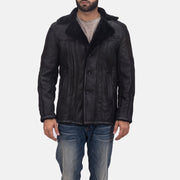 Men's Furcliff Double Face Shearling Casaco de Couro para Homem - Lateral Side Profile View Showing Sleeve Cut &amp; Athletic Taper Fit