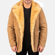 
Beige Goatskin suede Jacket - Vista traseira com ombros definidos e bainha impecável