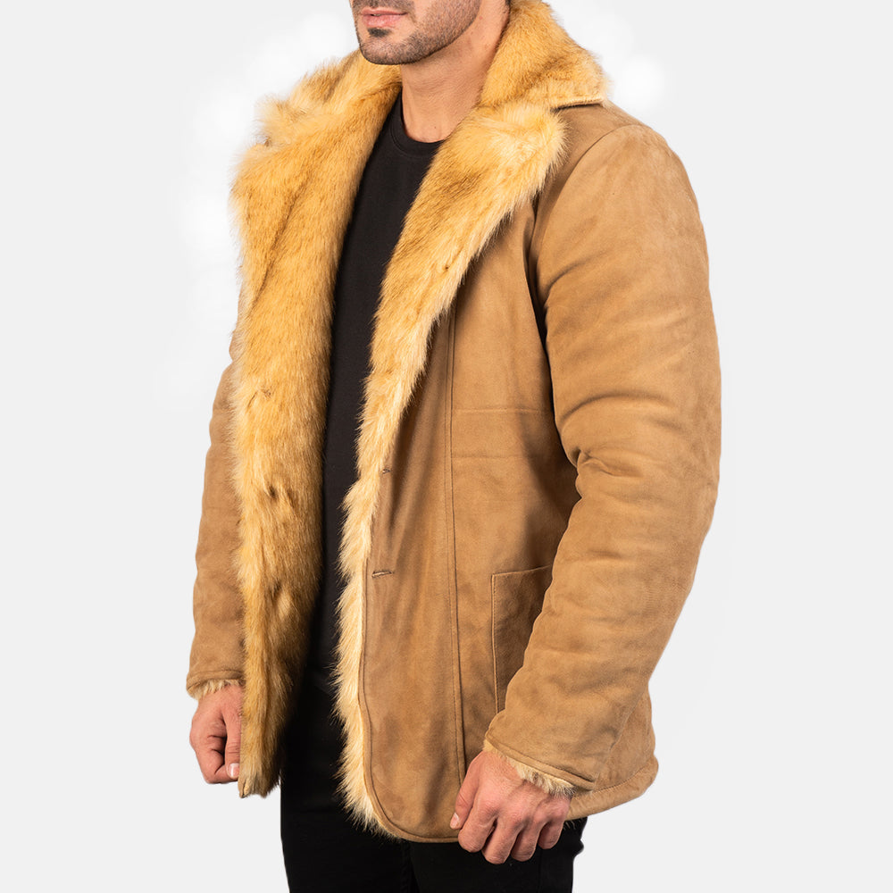 
Vista detalhada of Notch & Button Hardware on Furlong Beige Leather Coat