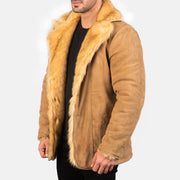 
Vista detalhada of Notch & Button Hardware on Furlong Beige Leather Coat
