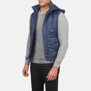 
Blue Nylon (Water-Resistant) Leather Vest - Vista traseira com ombros definidos e bainha impecável