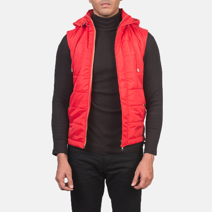 Fuston Vermelho Colete acolchoado com capuz para Homem
