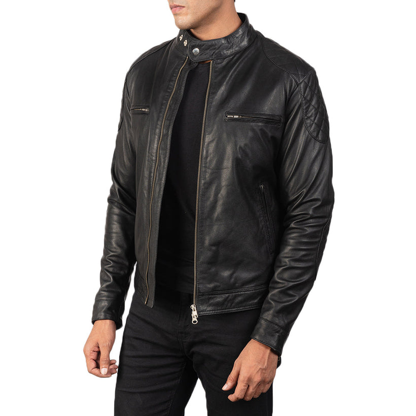 Gatsby Preto Blusão Biker de Couro para Homem