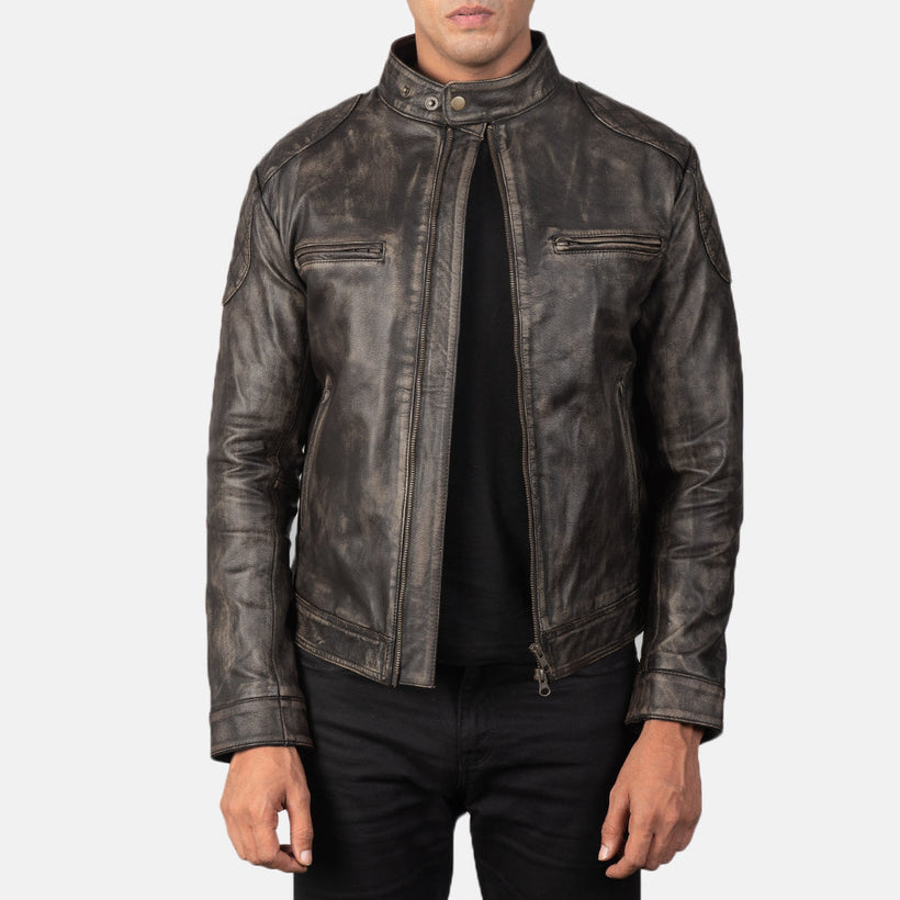 Gatsby Distressed Castanho Blusão de Couro para Homem