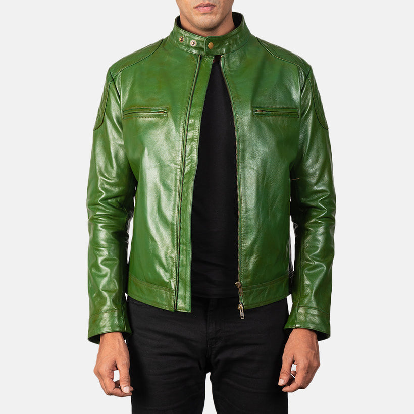 Gatsby Verde Blusão Biker de Couro para Homem